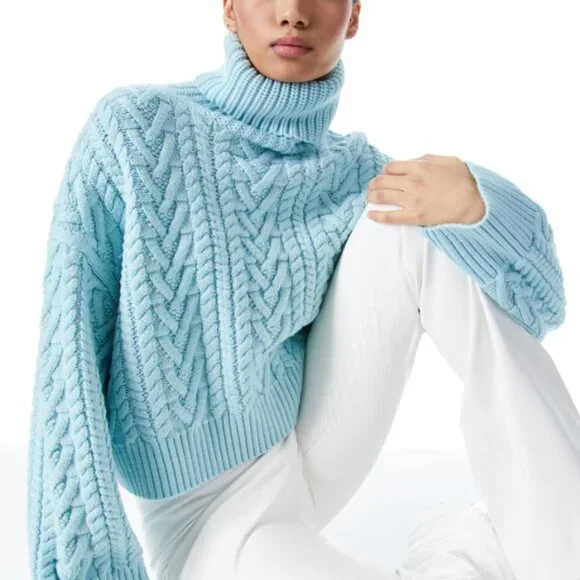 ALICE + OLIVIA Nance Wide Sleeve Cable Knit Turtleneck Size XS - Picture 5 of 6